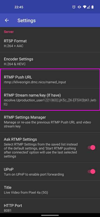 ここの項目で、RTMP(配信サーバーのURL)とストリームキー(自身のパスワード的なもの)を入力し、ニコ生(他サイトも当然可能)を行う下準備をします。